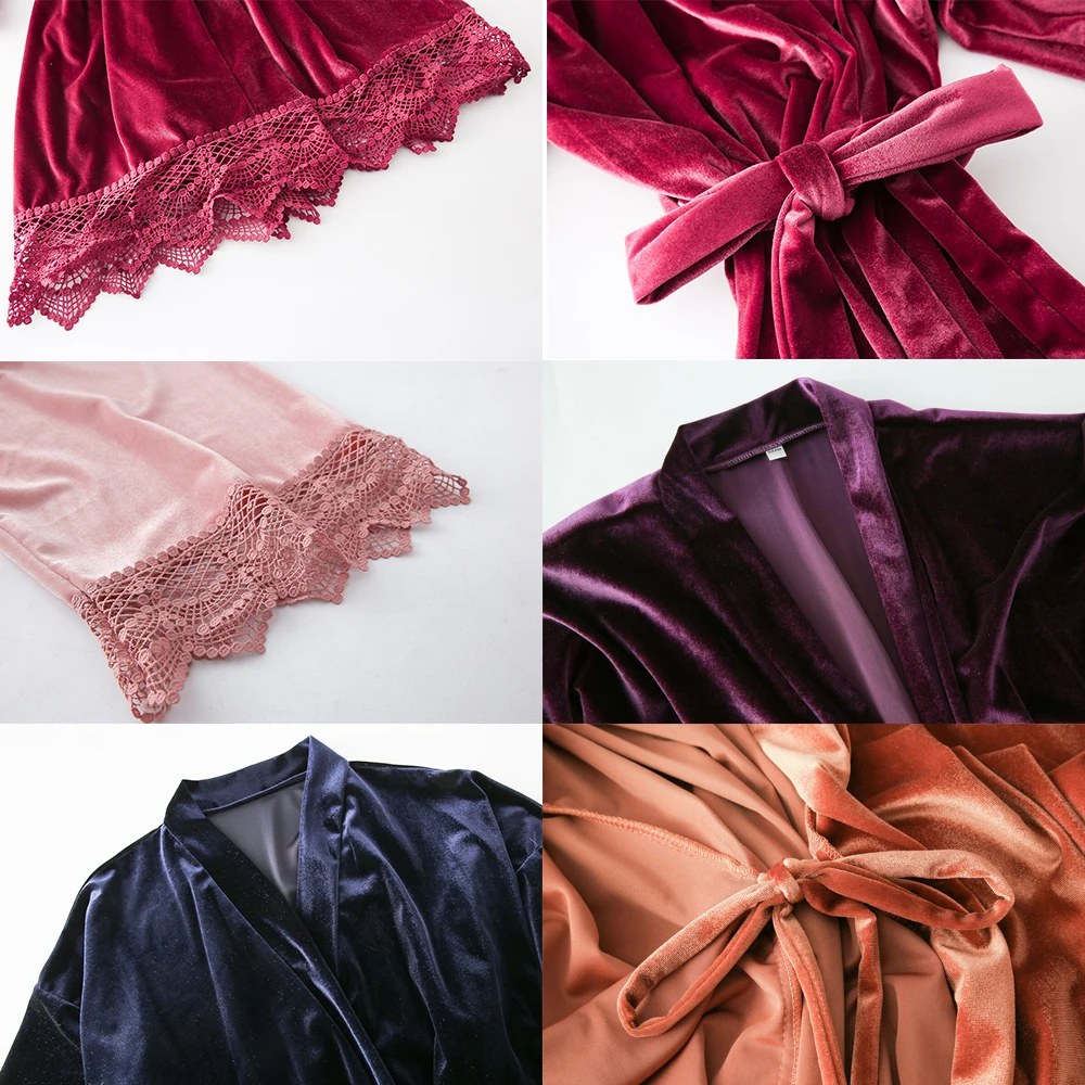 Fashion Velvet Robe Bride Robe Bridesmaid Robes Short Lace Robe Bathrobe Wedding Gown