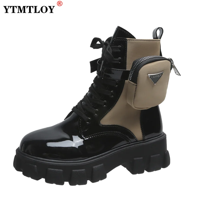 

New Botas Women Motorcycle Ankle Boots Wedges Female Lace Up Platforms Spring Black Leather Oxford Shoes Women Botas Mujer Bag