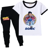 2022 summer sonic printed boys girls cute cartoon casual o neck short sleeves trousers childrens fashion sports suit tees