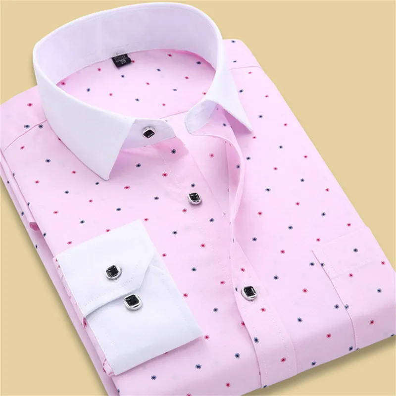 2017 Spring Arrival Men Floral Shirts Fashion Long Sleeve Individuality Business Casual Korean Man Dot Printed Dress Shirts