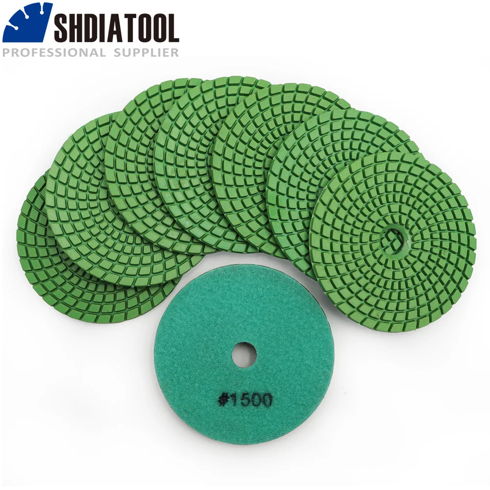 

SHDIATOOL 10 шт., диаметр 4 дюйма/100 мм, зернистость 1500 # Алмазная гибкая полировальная подушечка для влажной полировки, полимерный шлифовальный диск, полировальная подушечка для камня
