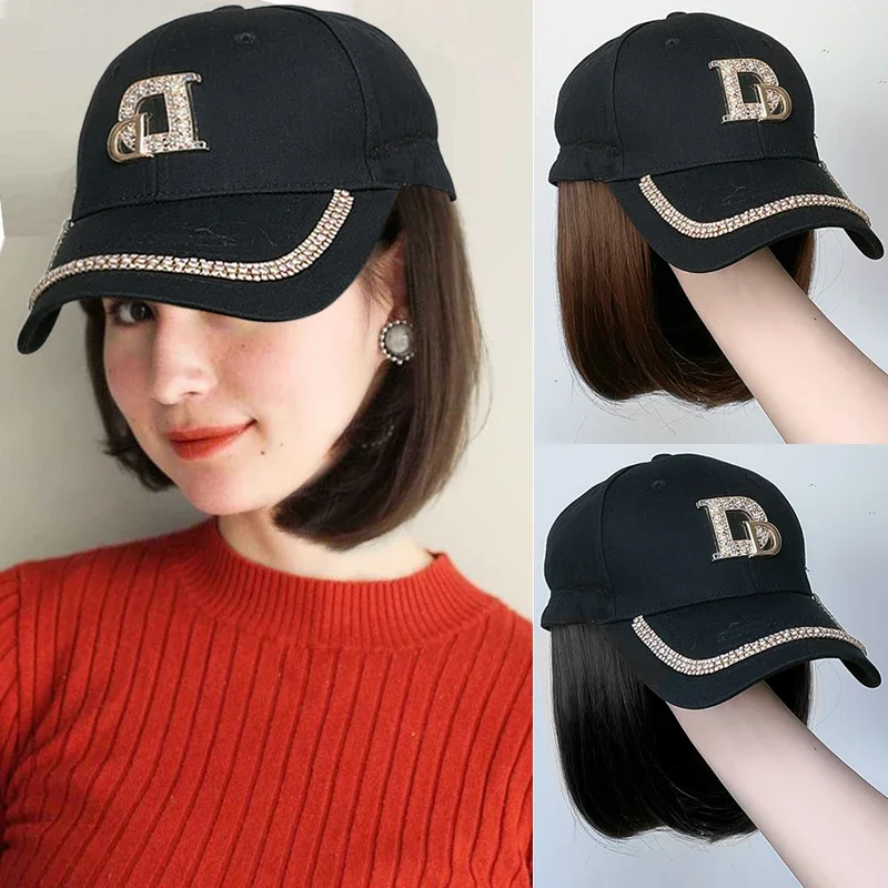 Парик HUAYA для шляпы синтетический короткий парик Боба с бейсбольной черной