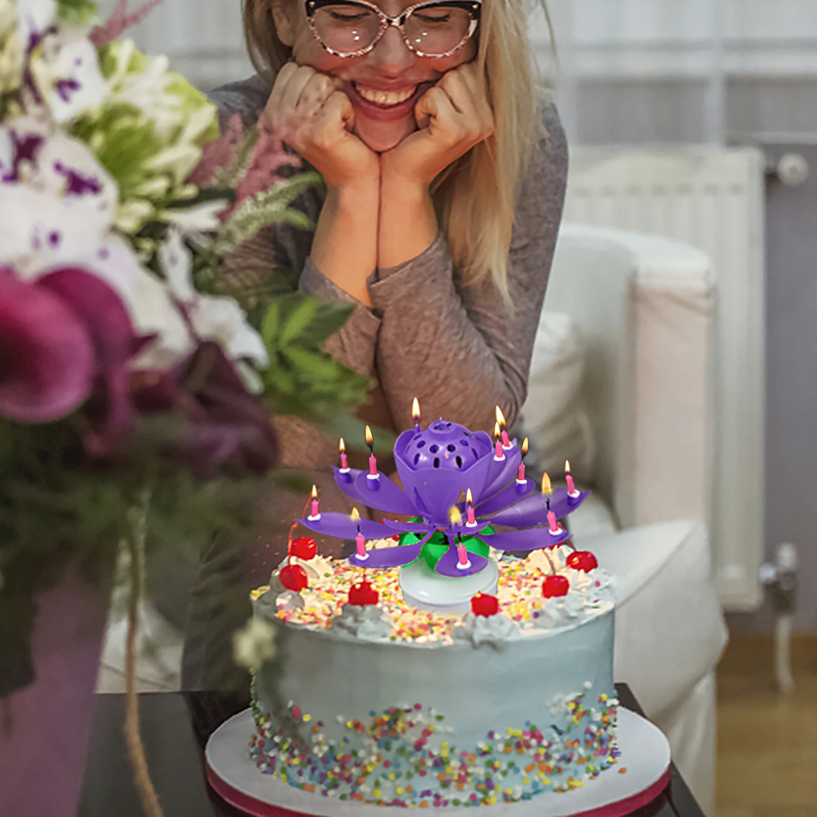 

Электронная вращающаяся декоративная свеча в виде лотоса, 14 свечей