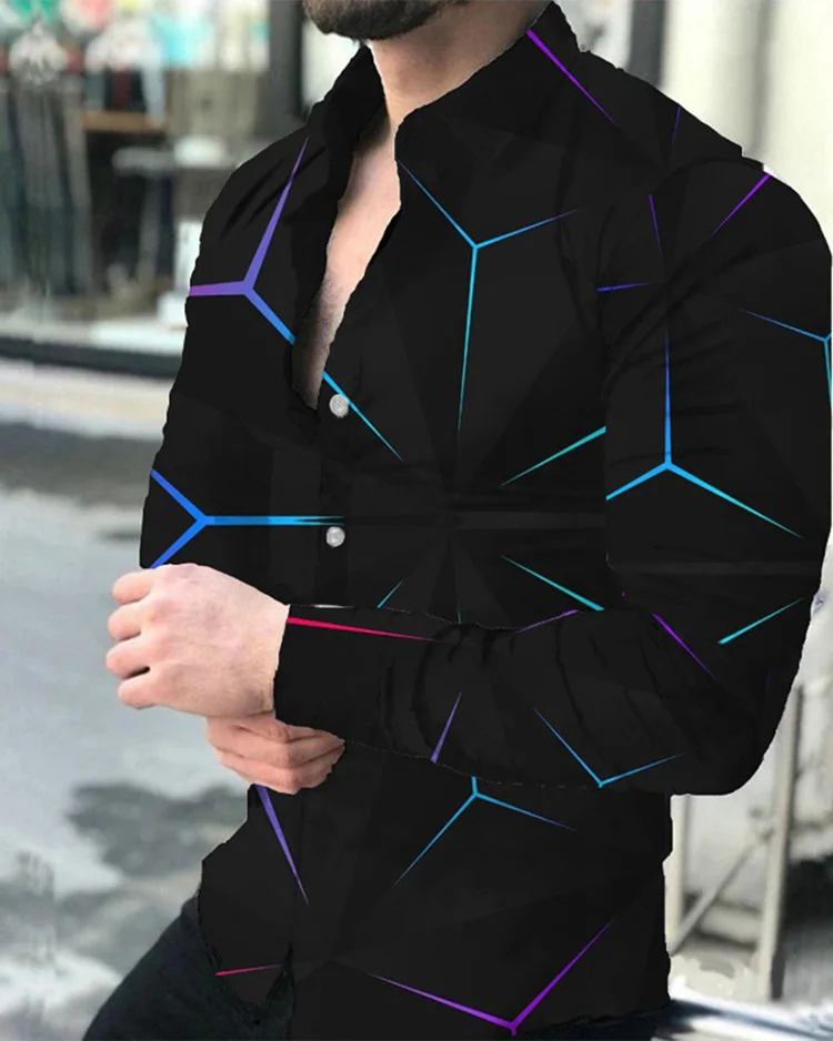 

Men's Autumn Polyester Long Sleeve Shirt Print Casual Male Top Turn-down Collar Buttoned shirts Clothes Blouse Clothing For Men