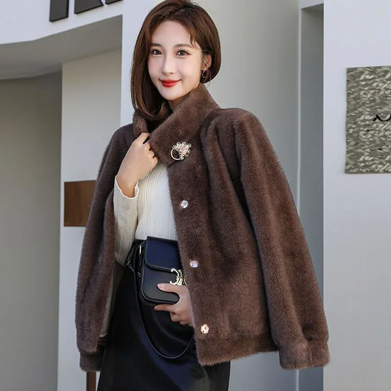 Parkas Women Outdoors Warm Coats Jackets 2022 Winter Faux Fur Mink Velvet Splicing Single Breasted Cardigan Casual Jackets Woman