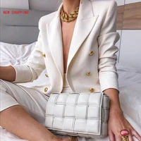 winter women blazer double breasted blazer coat fashion slim long sleeve elegant suit jacket office women blazer black white