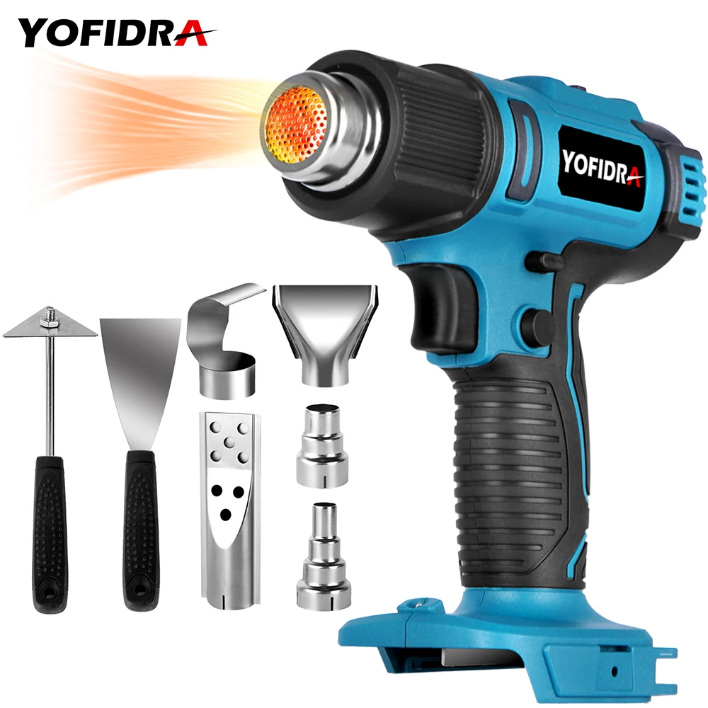 

Yofidra Cordless Handheld Hot Air Gun Temperatures Adjustable with 2/7 Nozzles Electric Heat Gun for Makita 18V Battery Tool
