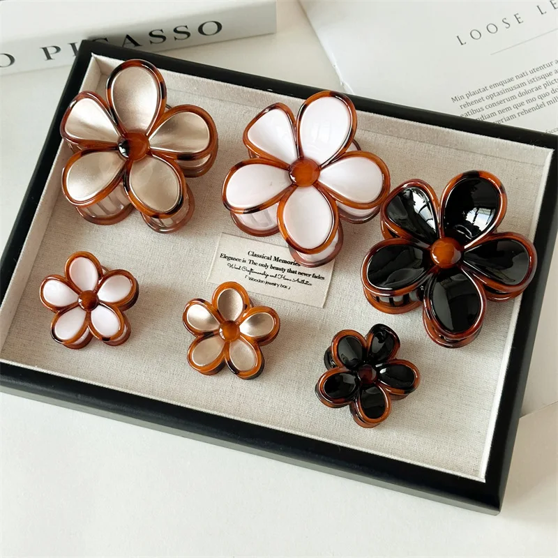 Винтажная заколка для волос с янтарным цветочным принтом в виде акулы франжипани