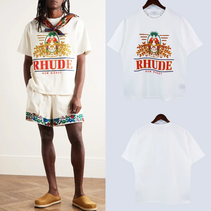 

Top Version 1:1 New Style Bird Letter Print Rhude T Shirt Men Women EU Size 100% Cotton Lil Peep Rhude Top Tees