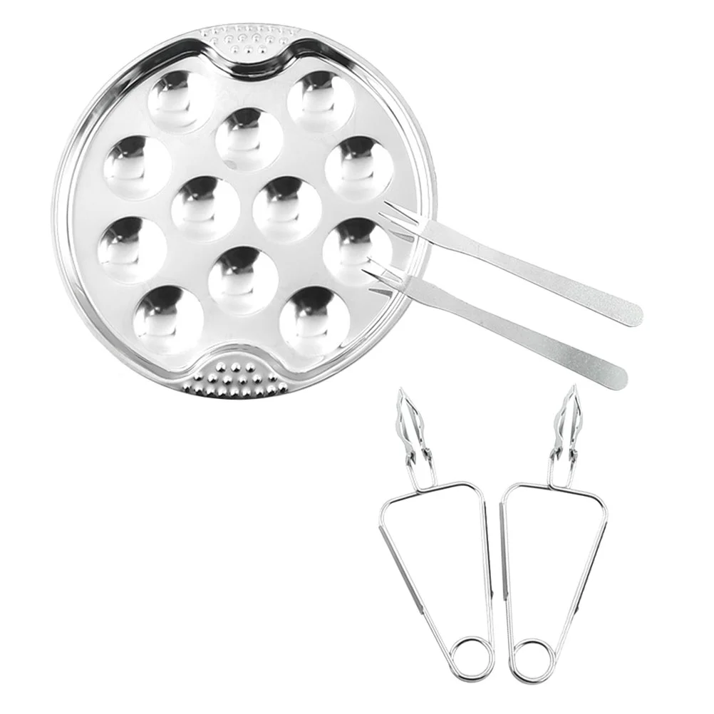 

Escargot Plate Snail Dish Tongs Stainless Steel Set Forks Plates Serving Cooking Snails Shells Trays Fork Fruit Tong Finger