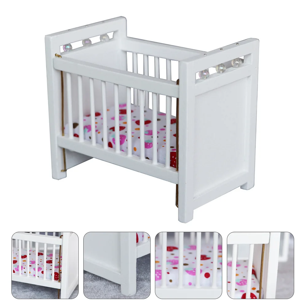 

Wooden House Crib Baby Strawberry Decor Rocking Cradle Bamboo Silk Mini Accessory