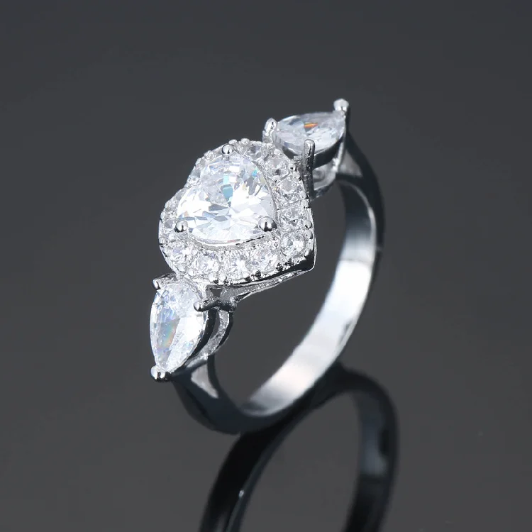 

White Gold Plated pink Heart Shape Stone Silver CZ Ring