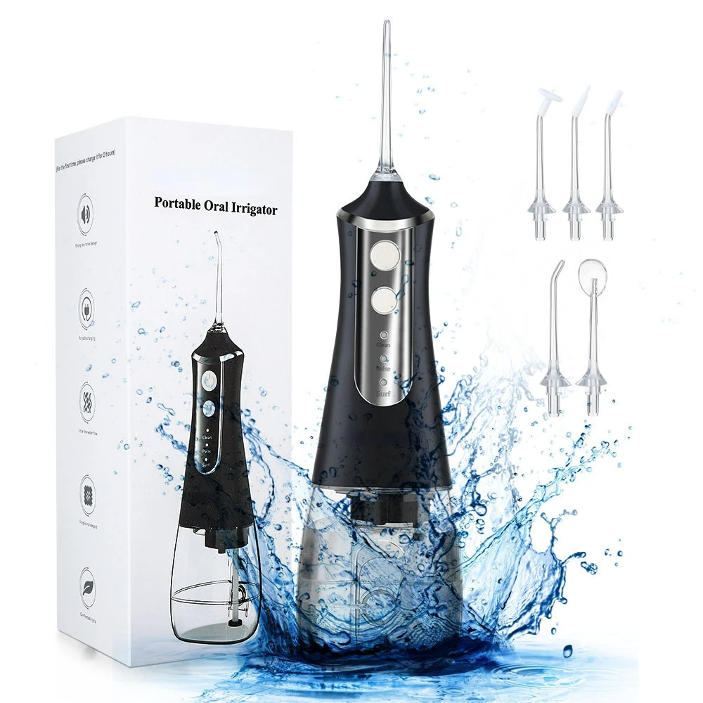 

Oral Irrigator 3 Modes Portable Rechargeable Dental Water Jet 5 Nozzles Waterproof 350ML Tank Water Flosser For Teeth Whitening