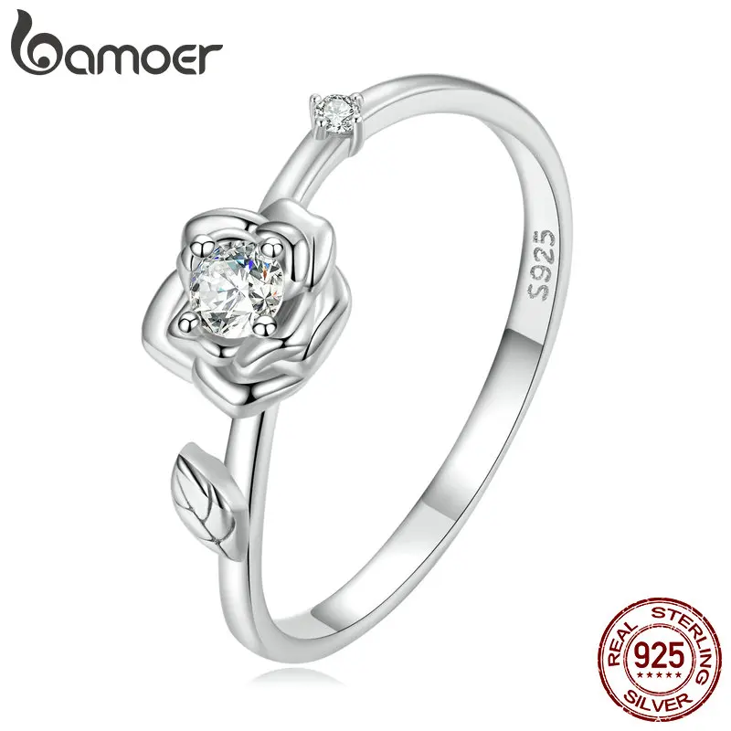 Bamoer – bague en argent Sterling 925 pour femme  bijou fin en Zircon Rose  magnifique fleur