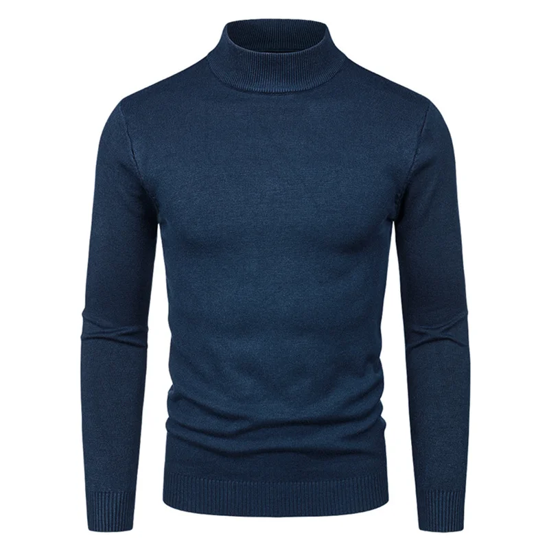 2022 Men's Solid Color Knitwear Half High Collar One Size Simple Warm Keeping Long Sleeve Sweater Fashion Casual Bottoming Shirt
