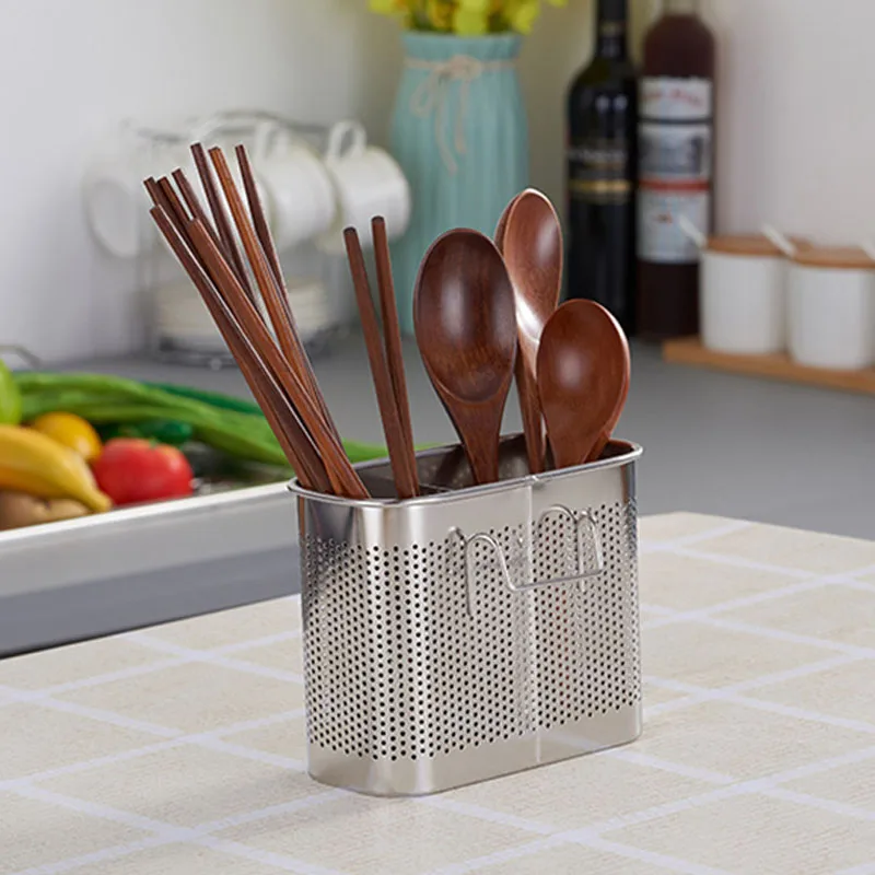 

Kitchen Accessories Stainless Steel Chopsticks Rack Tableware Holder Organizer Cutlery Dryer Drainer Shelf with Hooks