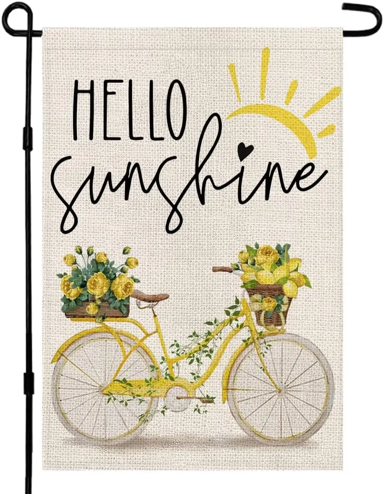 GEEORY Летний садовый флаг Hello Sunshine 12 5x18 дюймов Маленький вертикальный двусторонний