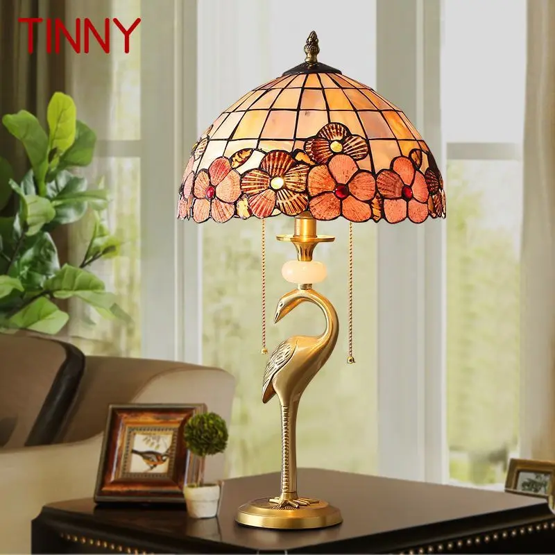 

TINNY Modern Brass Desk Lamp LED Creative Shells Decor Retro Tiffany Copper Table Light for Home Living Room Bedroom