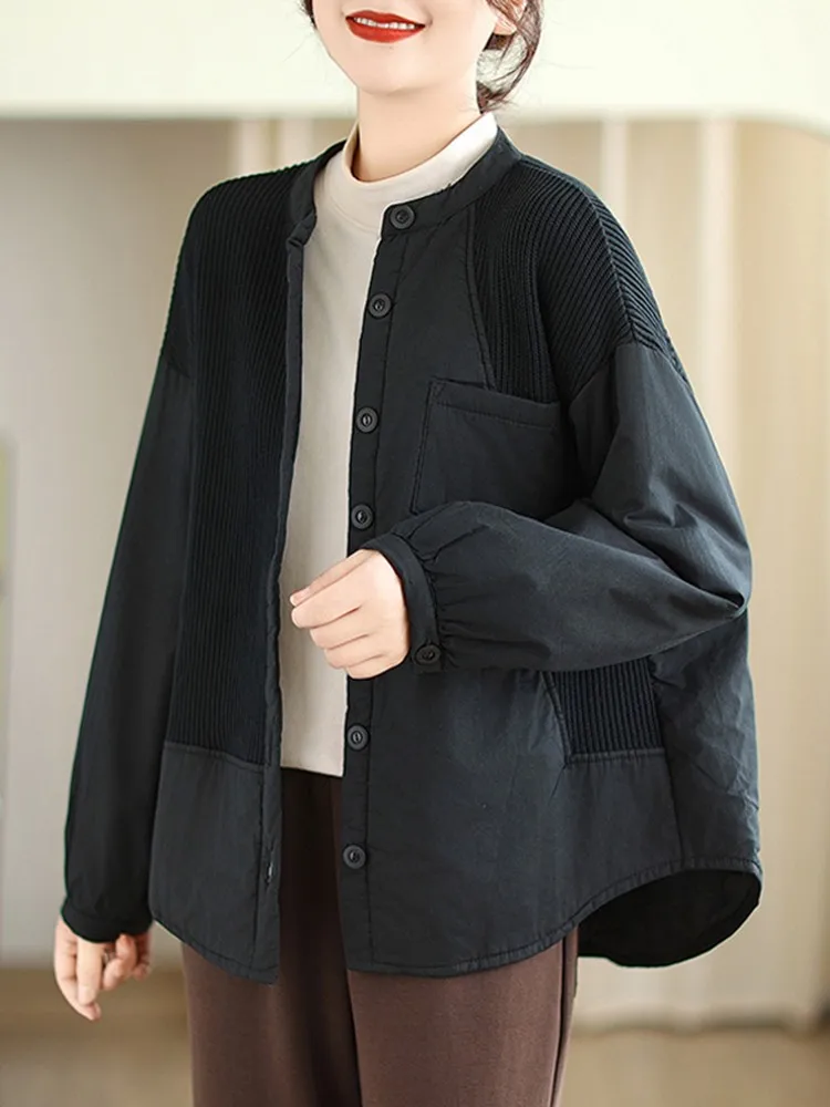 Женская куртка с длинным рукавом Повседневная Свободная составного кроя в