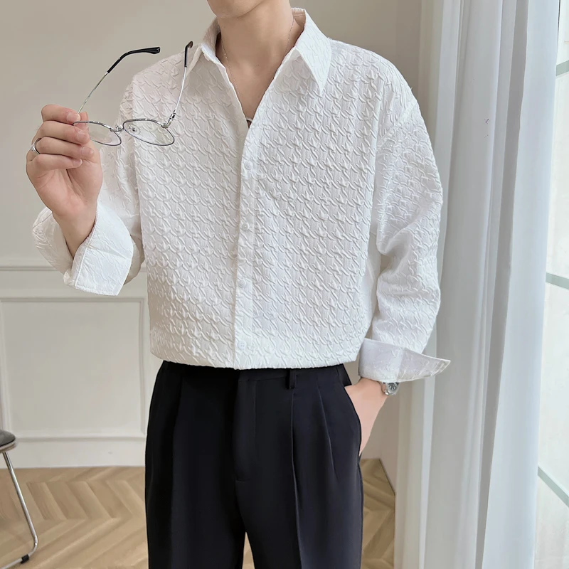 

Мужская Повседневная рубашка-смокинг, черно-белая свободная универсальная рубашка с длинным рукавом и отложным воротником, осень 2022