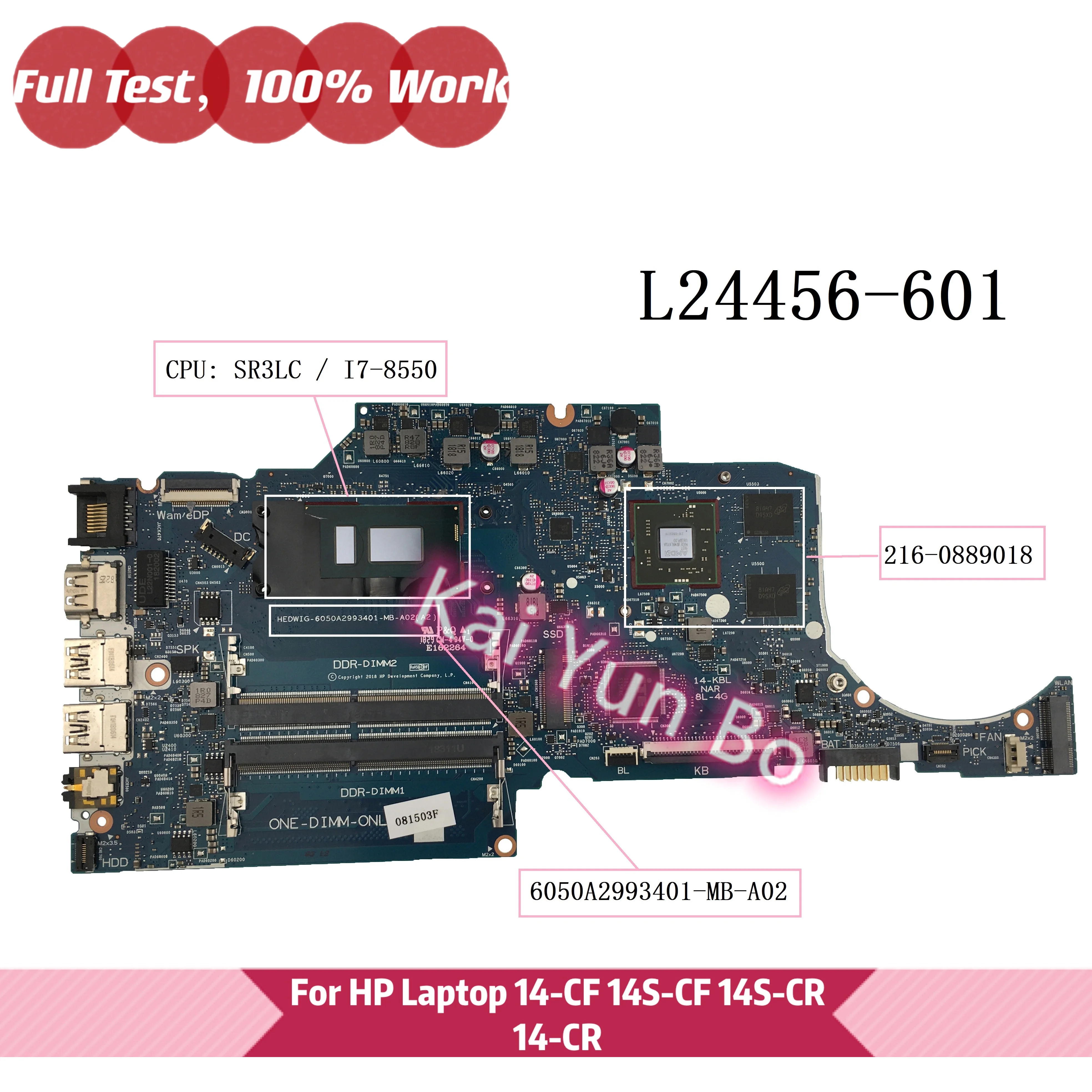 

L24456-601 Ноутбук HP 14s-cf 14-CF 14S-CR 14-CR TPN-I130 Материнская плата L24456-001 6050A2993401 W i7-8550U CPU 216-0889018 GPU