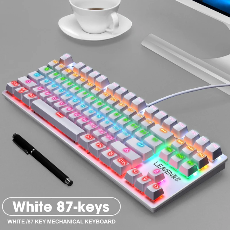 

Игровая клавиатура с подсветкой, механическая Проводная клавиатура для геймеров, ноутбуков и ПК, 87 клавиш