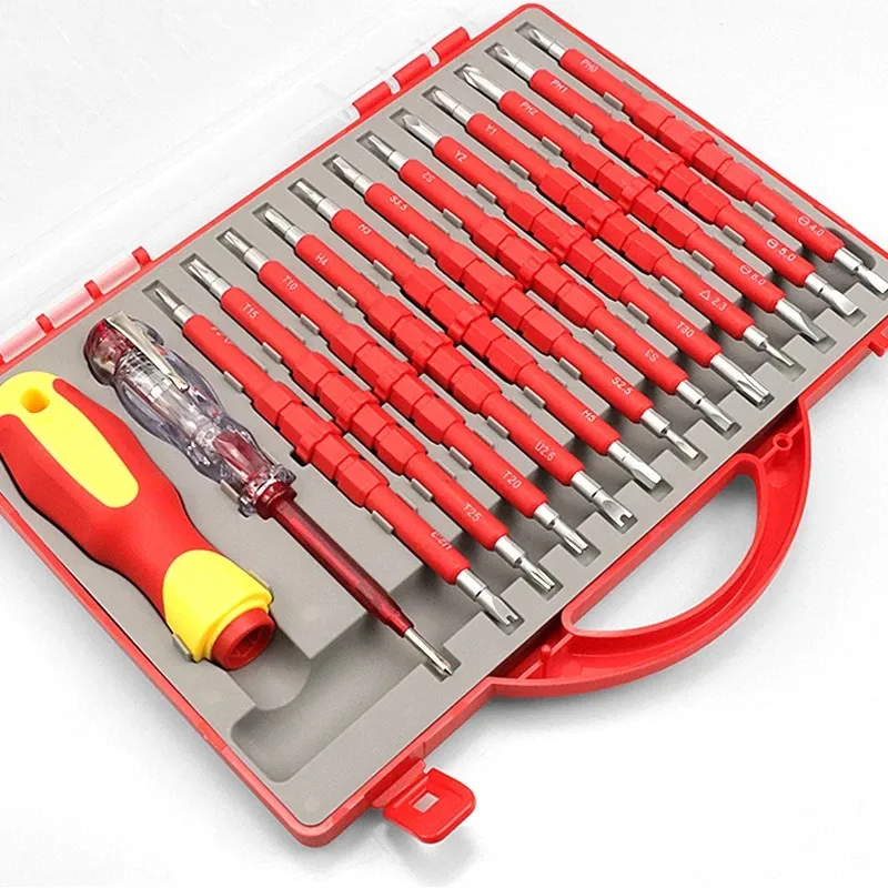 

GOWKE 26pcs Insulated Screwdriver Set Repair Tool Torx Hex Slotted Cross Magnetic Screwdriver Bits Hand Tools With A Plastic Box