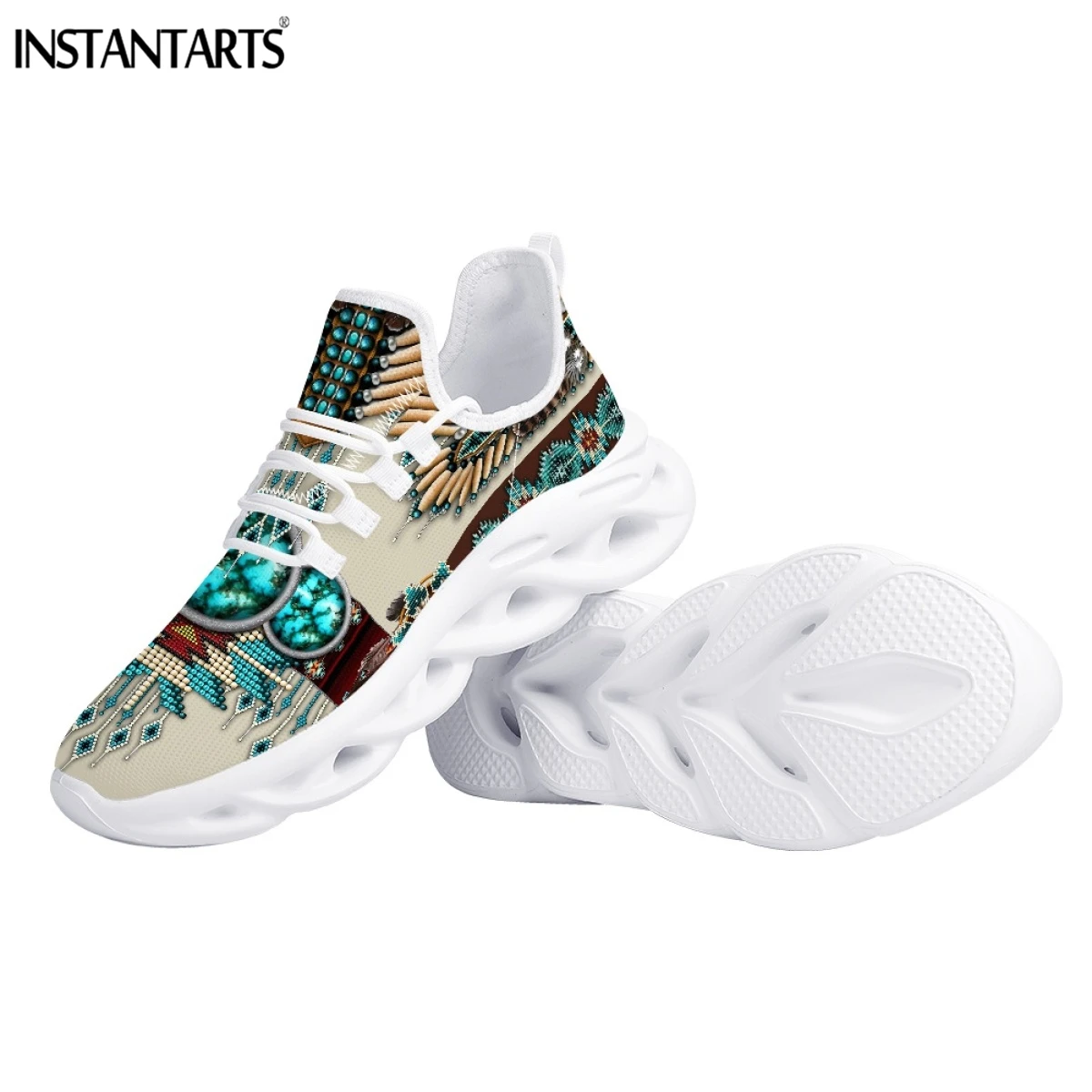 INSTANTARTS Ethnic Tribal Aztec Platform Shoes for Women Casual Mesh Shoes Dreamcatchers Print Breathable Lace up Mesh Sneakers