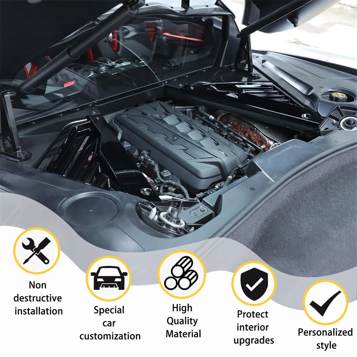 Крышка панели двигателя для Chevrolet Corvette C8 2020-2023 задняя защита Черная