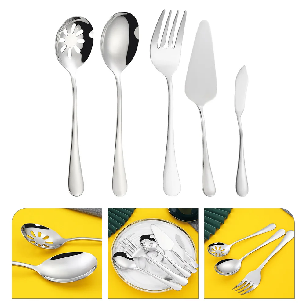 

5pcs Stainless Steel Fork Spoon Reusable Tableware Portable Kitchen Flatware