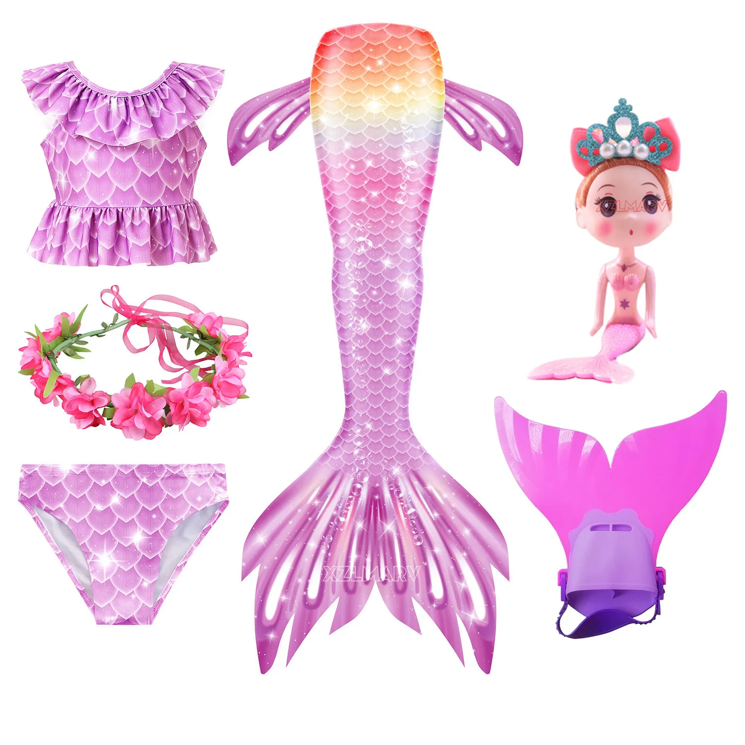 

Купальник для девочек с хвостом русалки, Детский Костюм Русалки для косплея, Пляжное бикини на Хэллоуин, моноласт