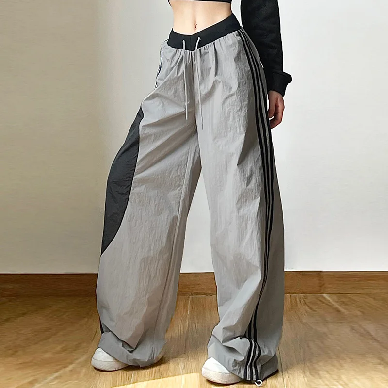 

A Women Casual Baggy Wide Leg Sweatpants Fashion Vintage Chic Solid Drawstring Trousers Y2K Loose Streetwear High Street Pants