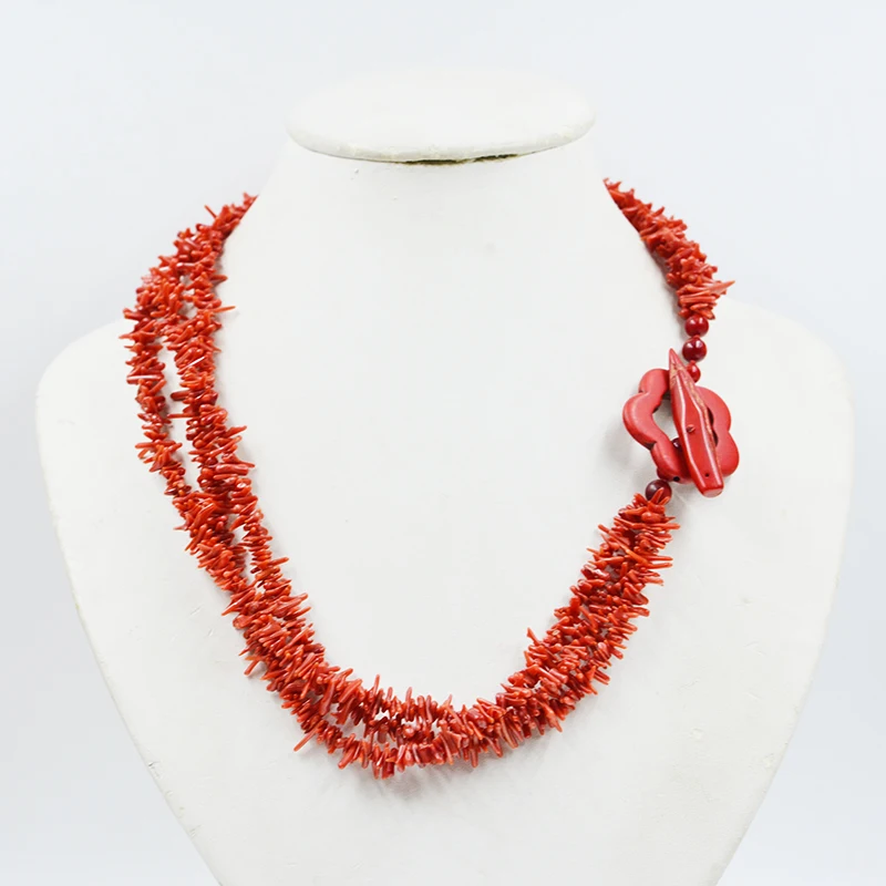 

Fashion. Beautiful 3 strands irregular natural coral necklace. 20 inches