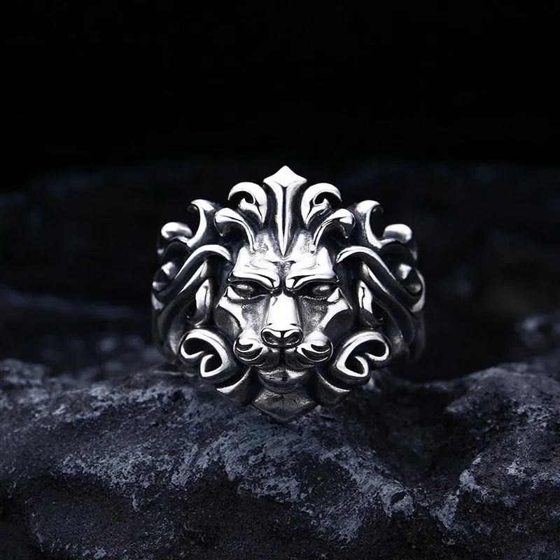 

Мужское/женское кольцо с головой льва MeiBaPJ, Открытое кольцо из настоящего серебра S925 пробы в стиле ретро, с драгоценными камнями, бесплатная ...