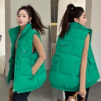 new hooded vest coat women autumn winter warm medium long cotton waistcoat windproof female sleeveless slim vest 2023