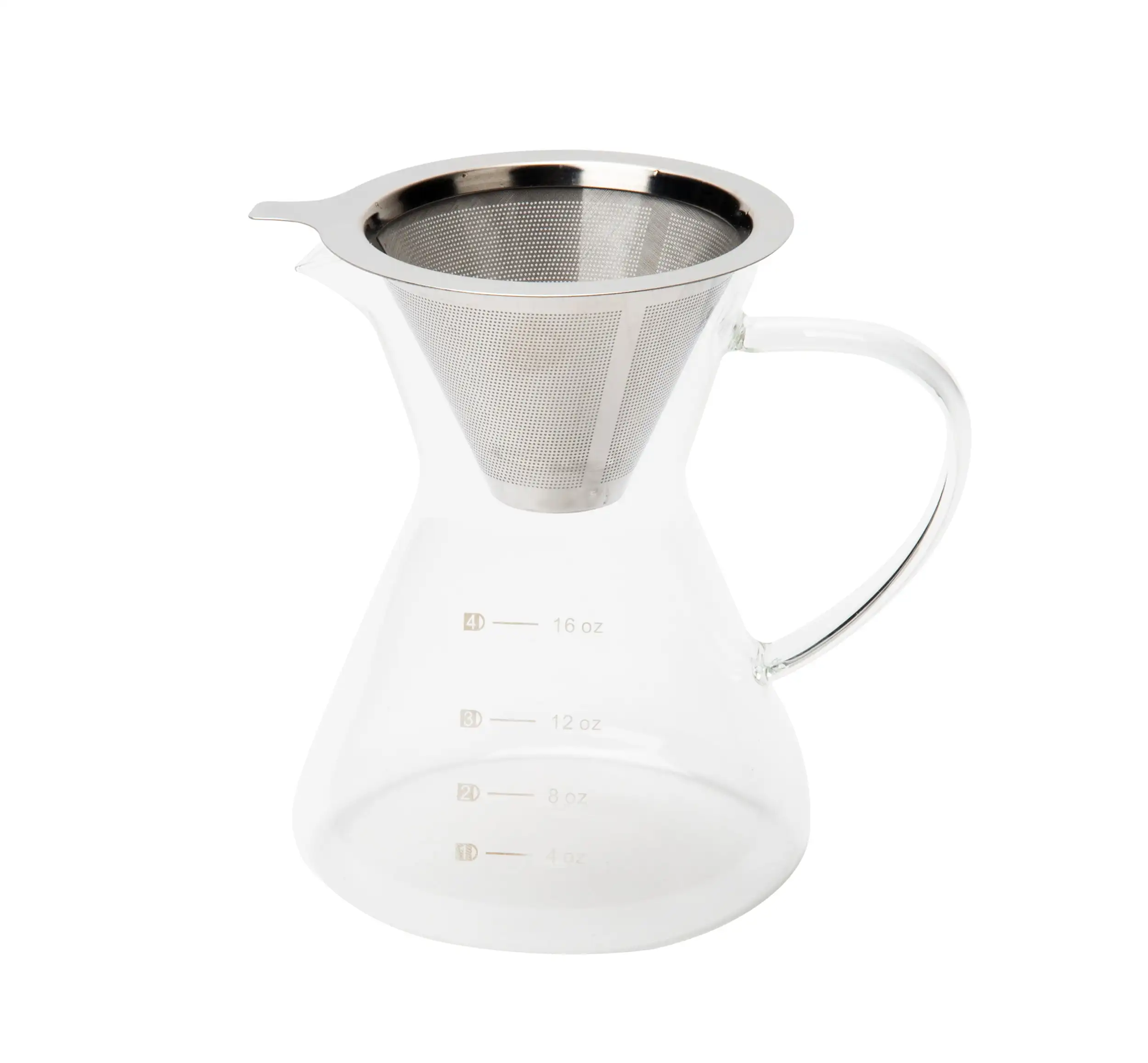 

16 oz Pour Over Coffee Maker with Reusable Stainless Steel Drip Filter, Glass Carafe, Clear
