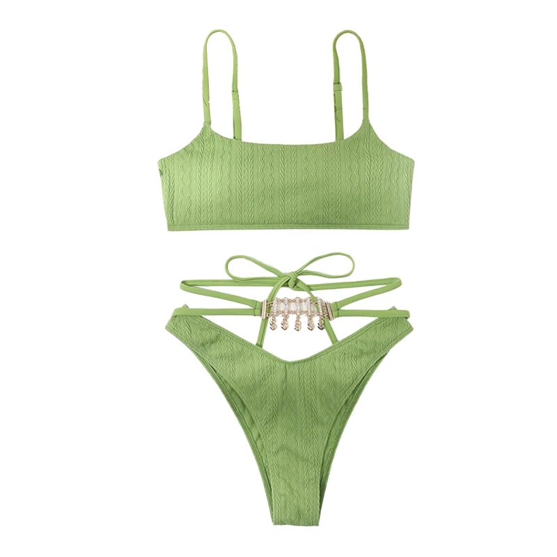 Купальник сексуальный женский бикини Новинка бразильский однотонный на цепочке