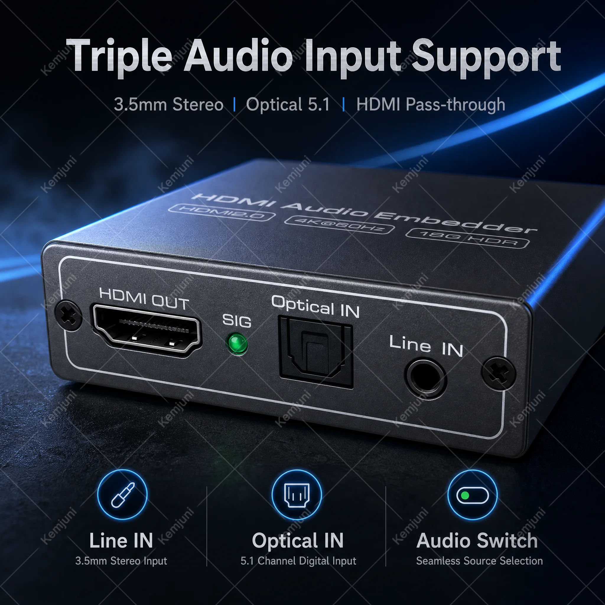 Фото HDMI-конвертер с поддержкой HD 4K 60 Гц, оптическим и 3,5 мм AUX аудиовходом, адаптер-микшер для HDMI, подходит для камер, DVD-плееров, ноутбуков №5