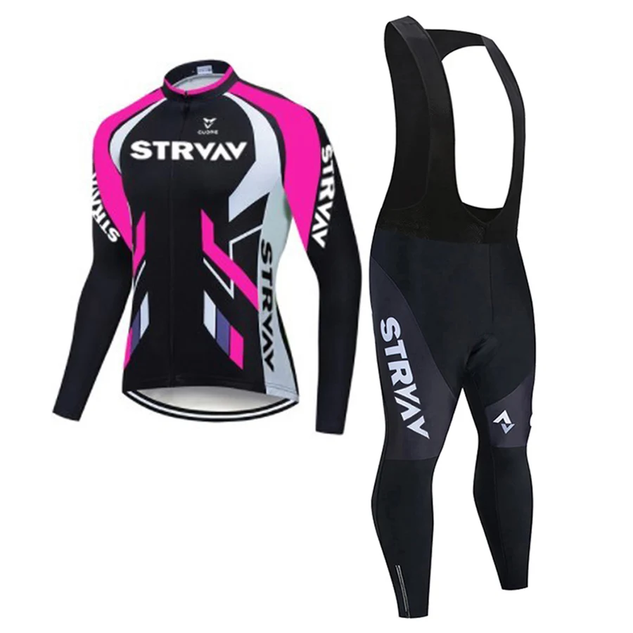 

2021 Strvav Long Sleeve Cycling Clothes Set Team Jersey Men Suit Breathable Outdoor Sportful Bike MTB Clothing Paded