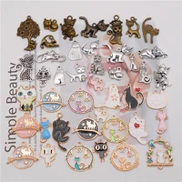 julie wang 40pcs random mixed cat charms enamel and alloy animal pendants jewelry making necklace accessory