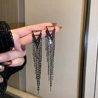yamega hollow triangle geometric earrings for women black long tassel dangle korean fashion rhinestone earrings jewelry gifts