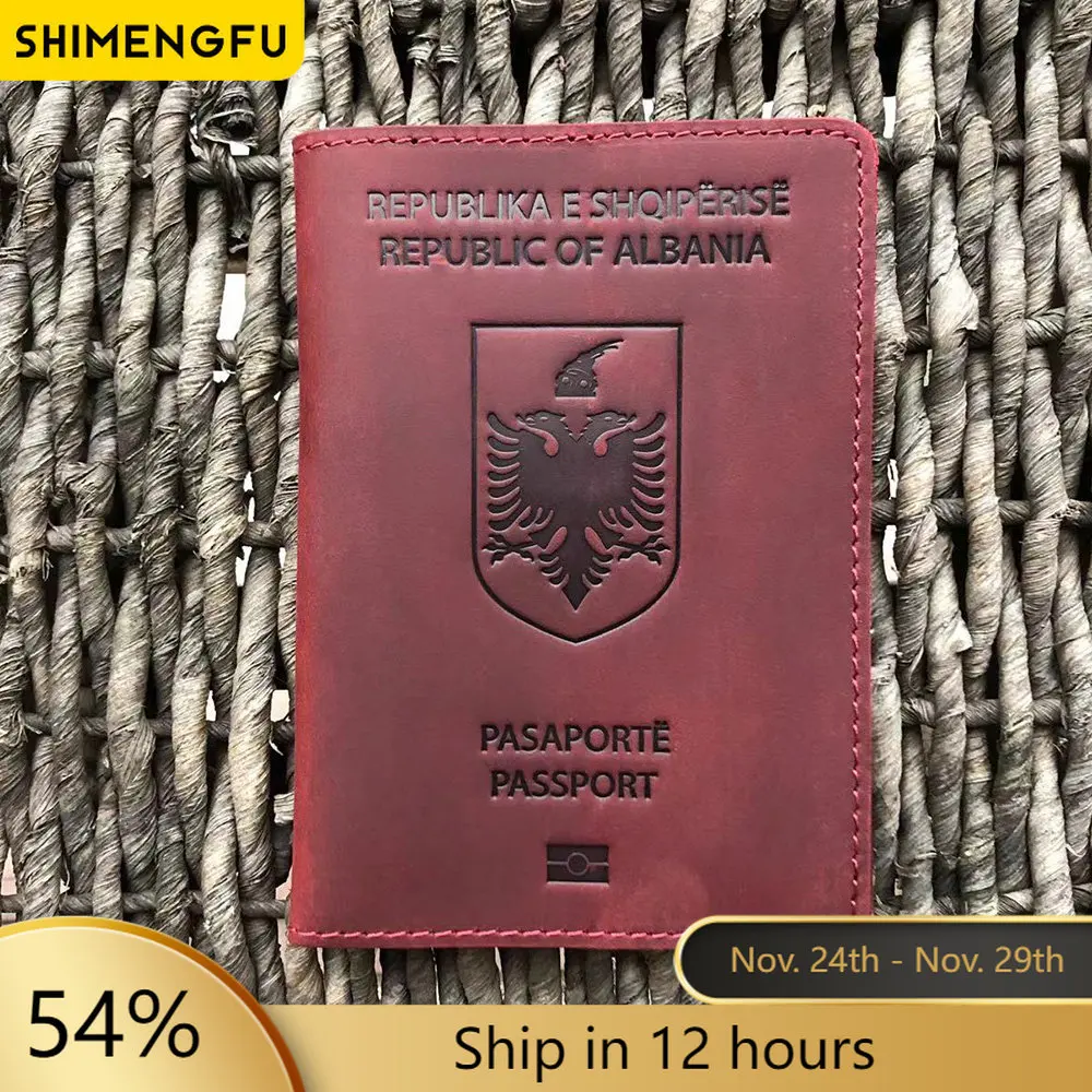 

Republic of Albania Passport Cover Genuine Leather Albania Case for Passports Travel Passport Holder Case Protector Wallet Purse