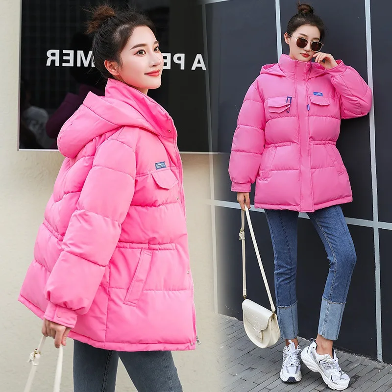 White Women's Winter Medium Length Jackets Coats Women Thicken Warm Padded Coat Oversized Lady Parkas Coat Ladies Cotton Outwear