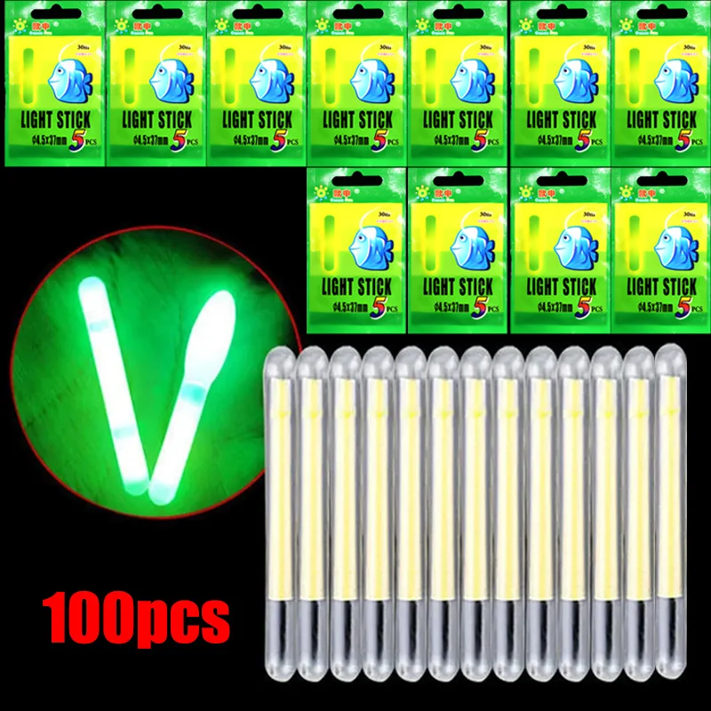 

100pcs Fishing Float Light Stick Fireflies Fluorescent Lightstick Night Float Rod Light Dark Glow Stick Fishing Tackle Tool