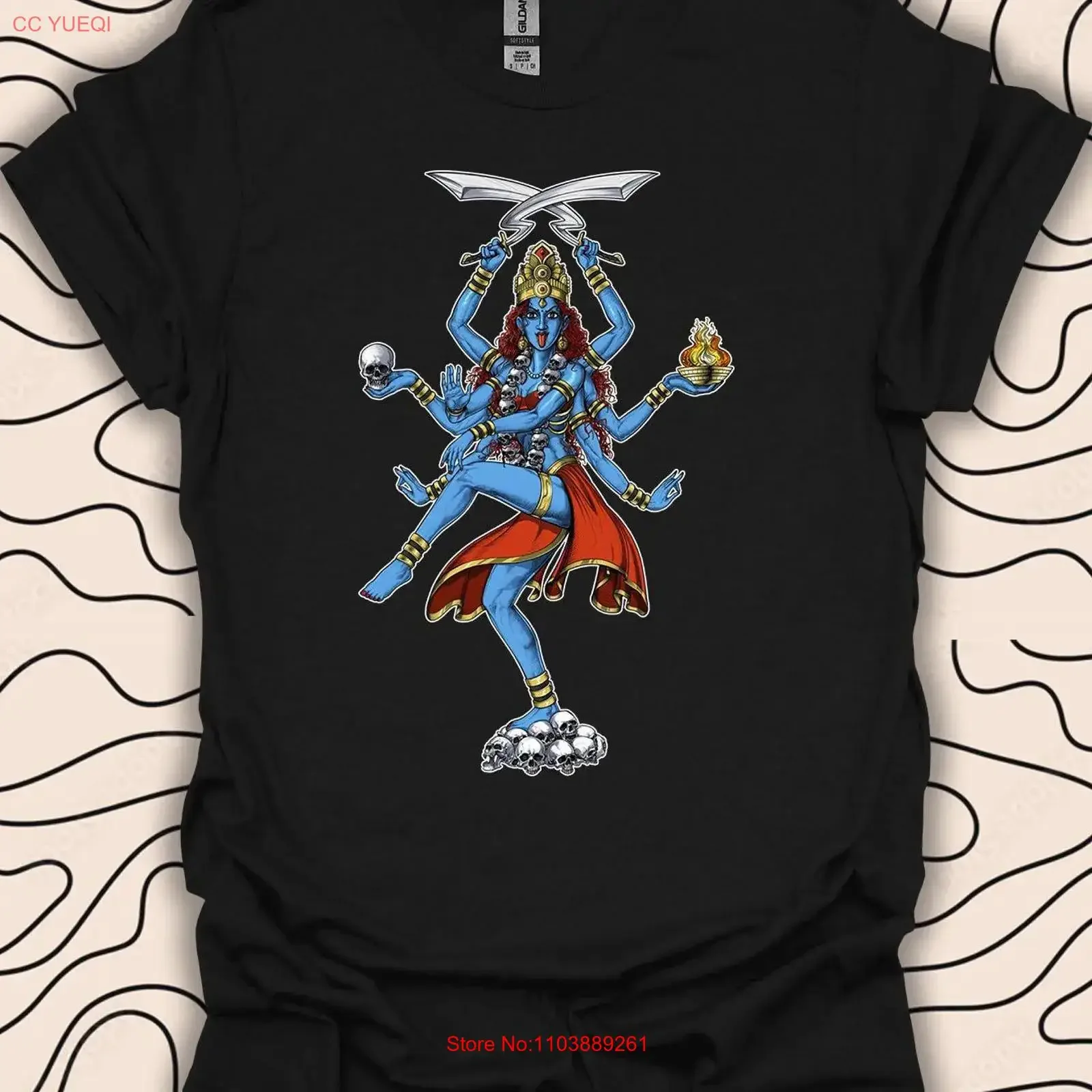 Фото Футболка Kali Hindu Goddess, мощный духовный дизайн, божественная работа, 2903 шт., винтажная стираная уличная одежда, топ для повседневной носки №1