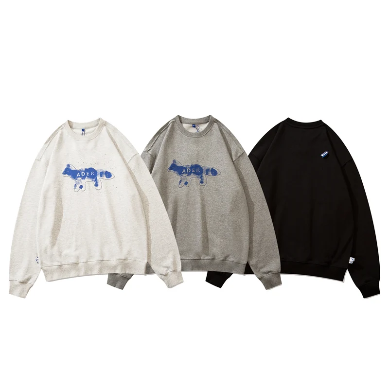 

Ader Error Embroidered Fox Crew Neck Sweatshirt Solid Color Women Men 1:1 Ader Error Top Quality Sweatshirt Hoodie