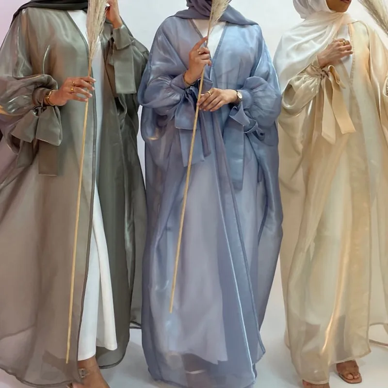 

Summer Eid Djellaba Abaya Dubai Shiny Soft Puff Sleeves Muslim Dress Silky Abaya Dubai Turkey Muslim Dress Islam Abayas