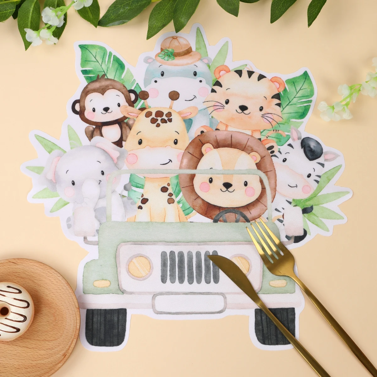 Атласный коврик в виде бабочки джунглей с животными декоративный настольный