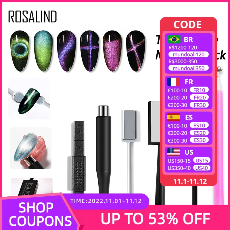 

ROSALIND Cat Eye Magnet Stick Manicure Tool For UV Cat Eye Nail Gel Polish Strong Magnetic Effect Nail Art Design For Gel Tools