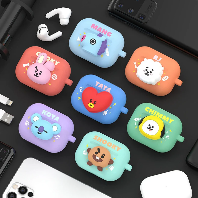

Kawaii Kpop Bts чехлы для наушников Airpods Pro милые Аниме фигурки ТАТА чимми кукла беспроводные Bluetooth наушники аксессуары